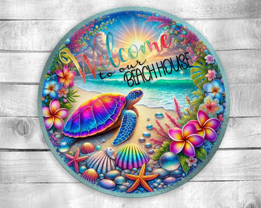 Welcome Turtle Colorful Door Hanger - Bright Wooden Sign, Fun Home Decor for Front Door, Seasonal & Year-Round Use, Vibrant Entryway Accent